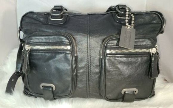 Coach Ltd Ed Cambridge Blac Leather Zip Top Shoulder Tote Bag Purse Satchel